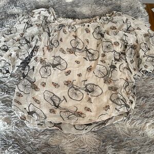 Silk Cream and Gray Bicycle Pattern Blouse